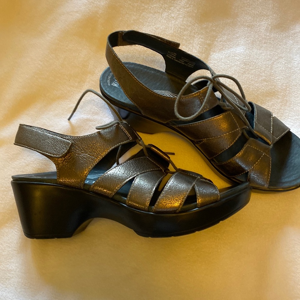 DANSKO, silver leather lace up sandals, size 39